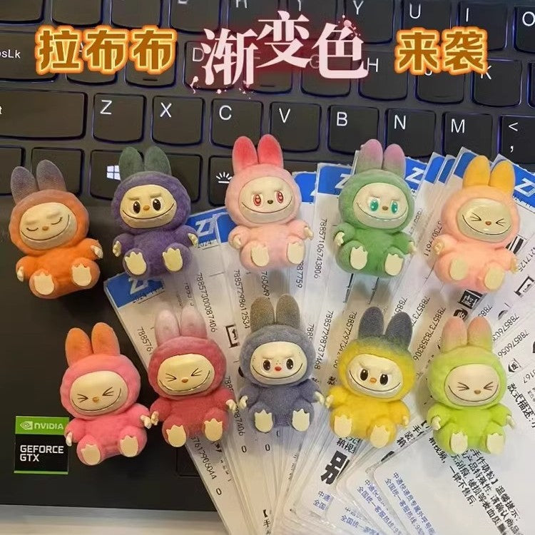 Gradual change color mini flocking labubu