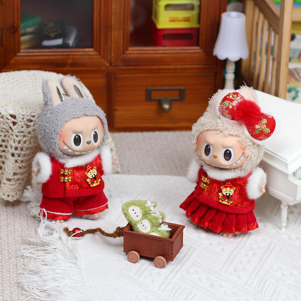 New Year's Spring Festival antique Hanfu, vinyl pendant Labubu clothes