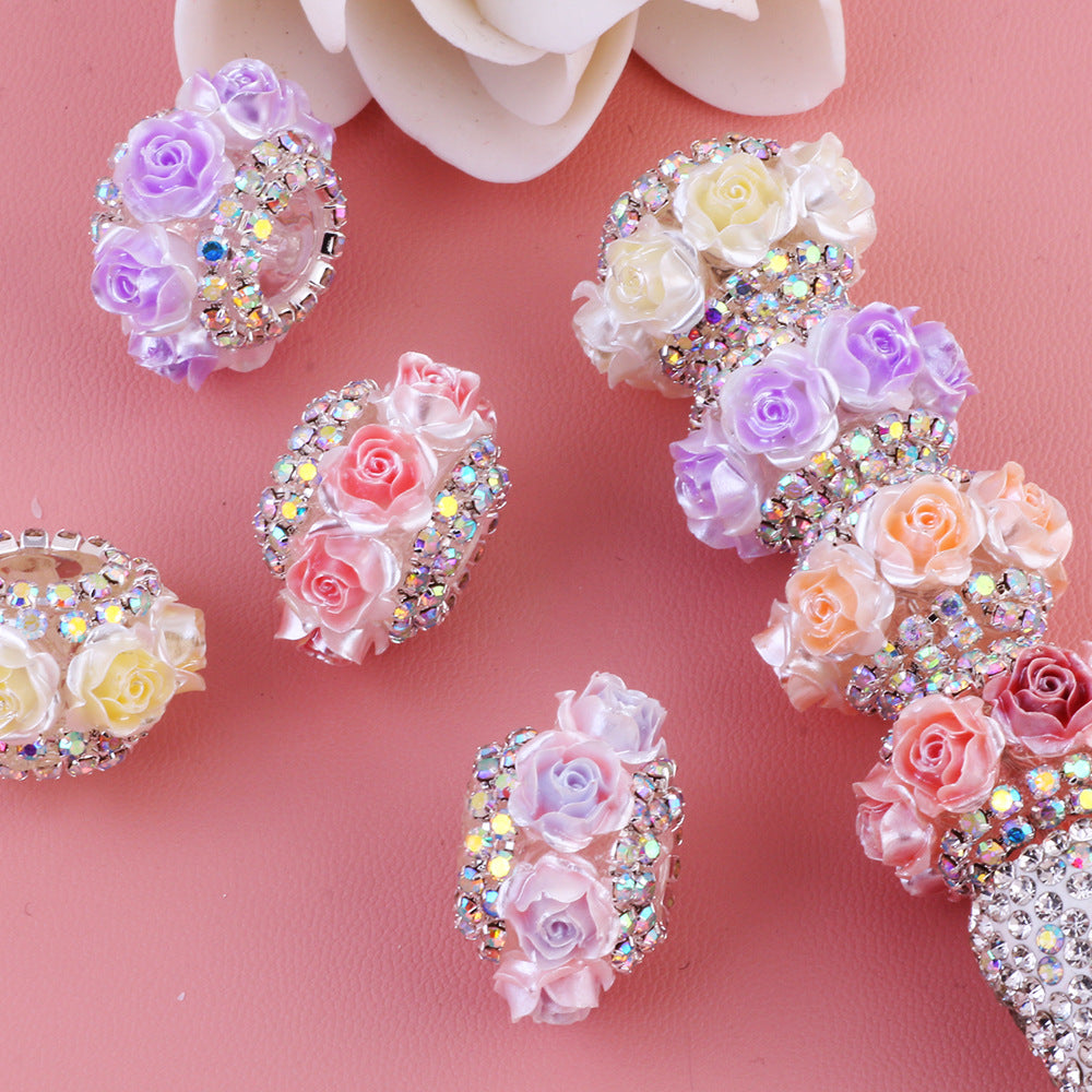 3D simulated rose diamond chain flat beads flower ball can wear straight hole beads