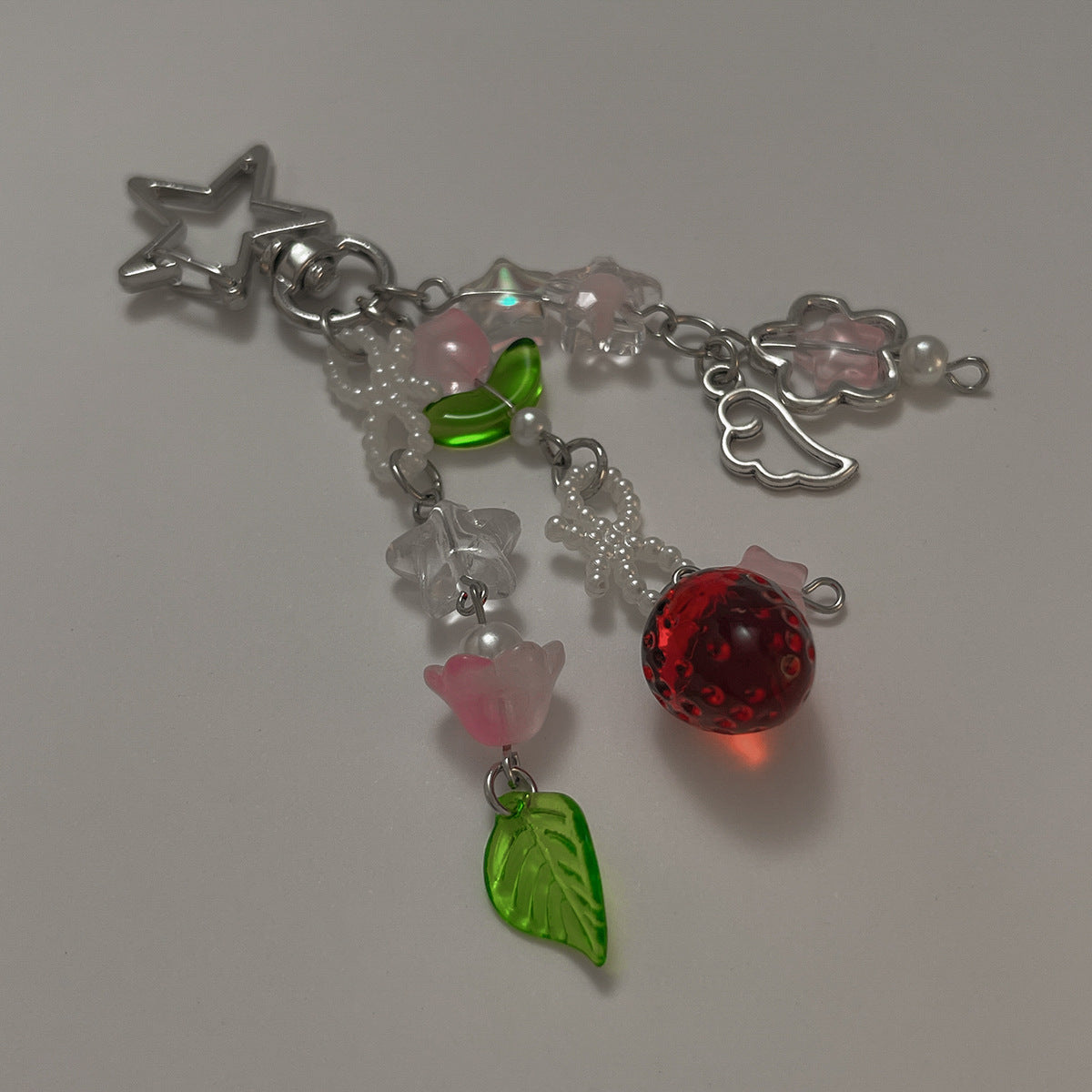 Love-shaped strawberry pendant, keychain, mobile phone chain, lanyard.