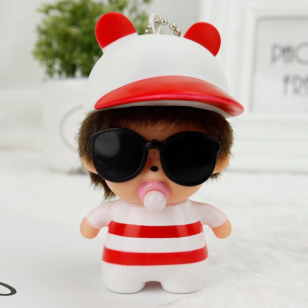 Striped monchichi doll with hat