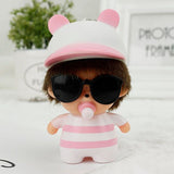 Striped monchichi doll with hat