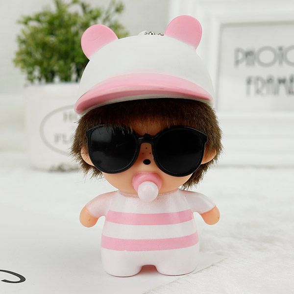 Striped monchichi doll with hat