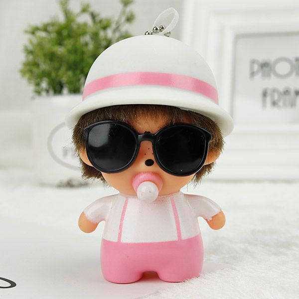 Striped monchichi doll with hat