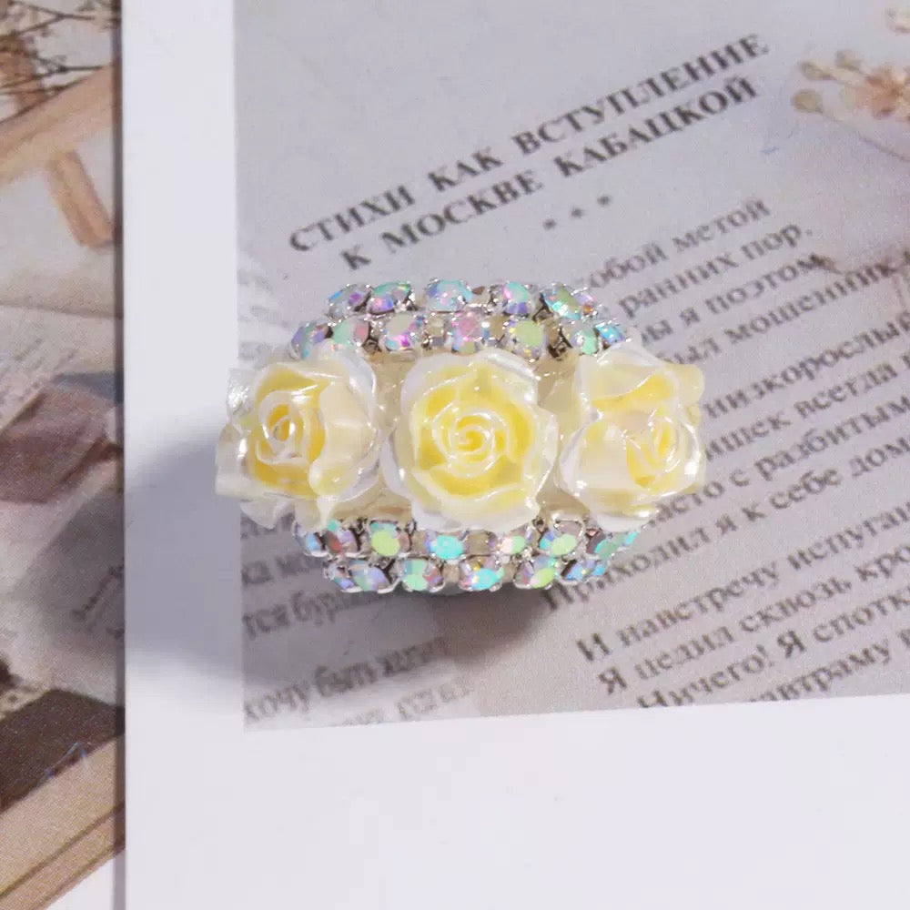 3D simulated rose diamond chain flat beads flower ball can wear straight hole beads