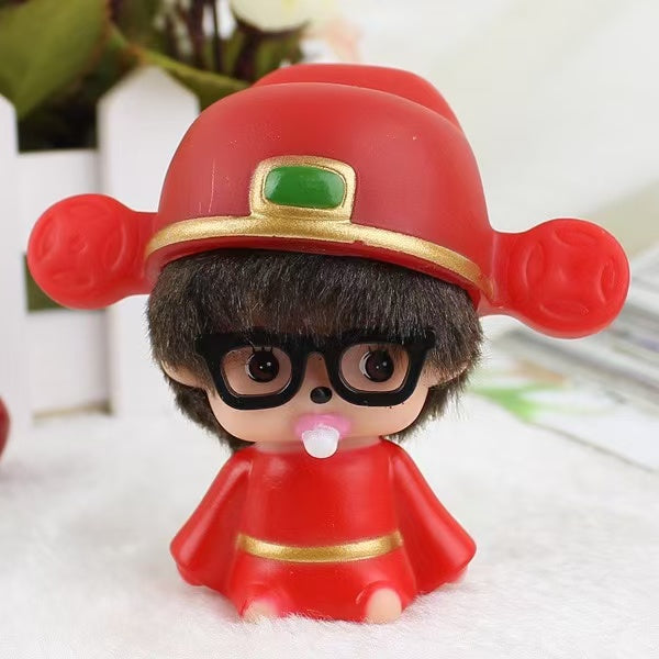 Striped monchichi doll with hat