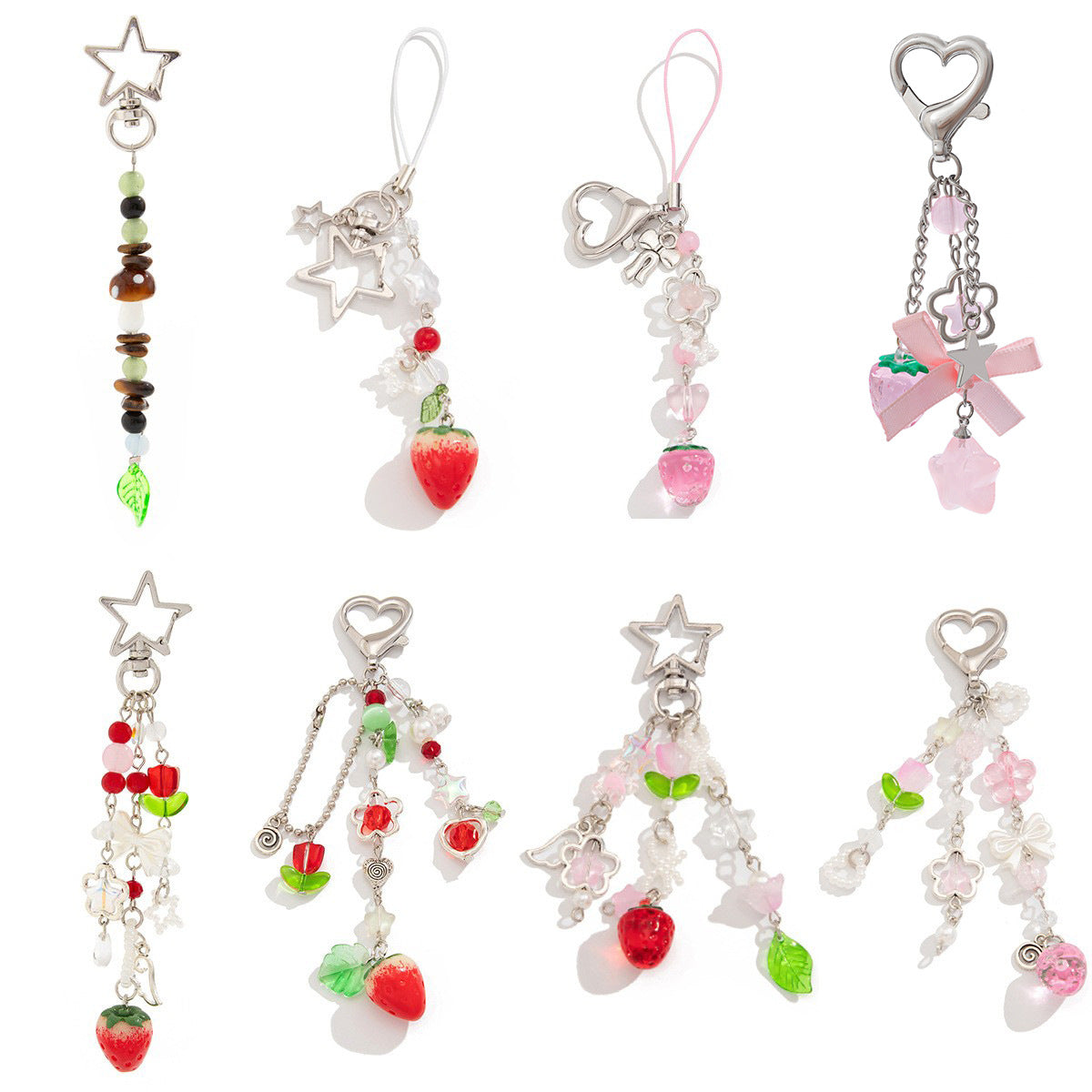 Love-shaped strawberry pendant, keychain, mobile phone chain, lanyard.