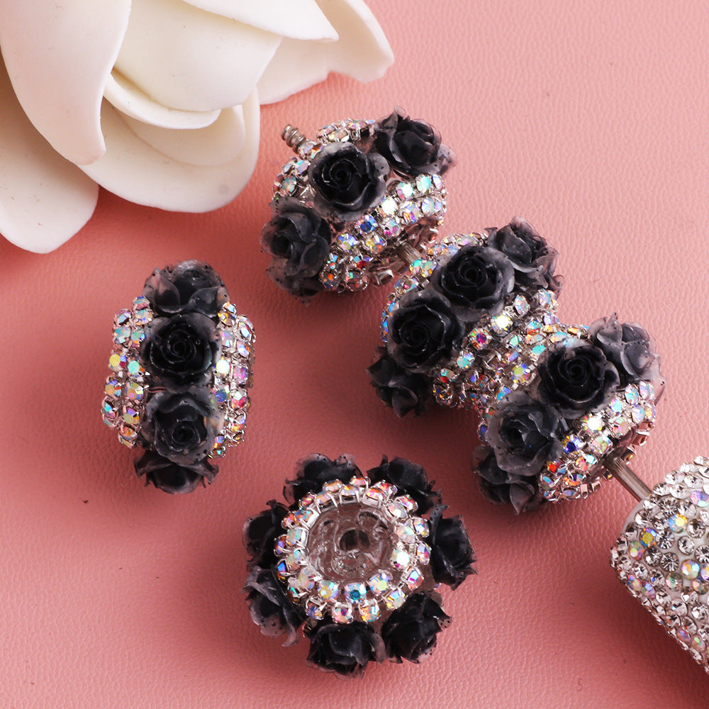 3D simulated rose diamond chain flat beads flower ball can wear straight hole beads