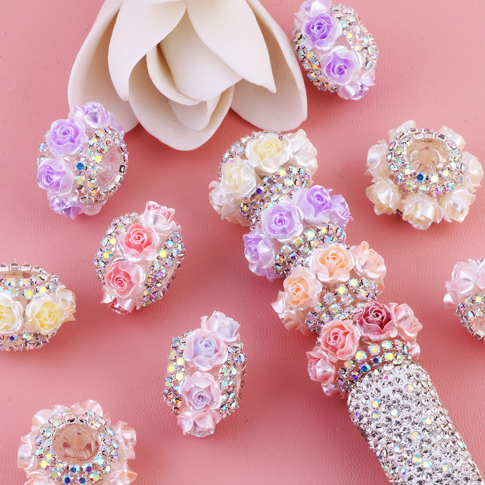3D simulated rose diamond chain flat beads flower ball can wear straight hole beads