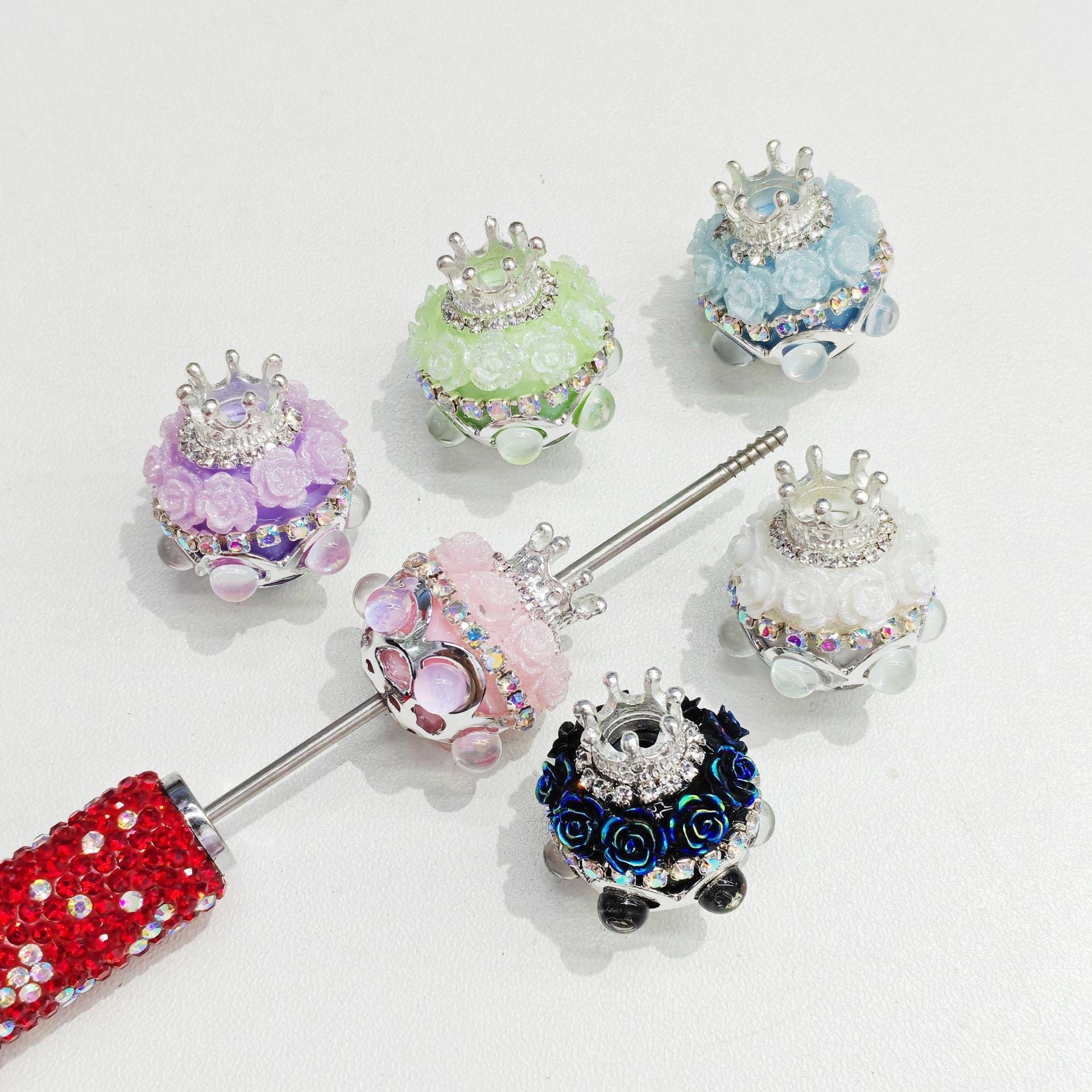 Heavy Industry Pearl Flower Crown Diamond Ball Soft Pottery Straight Hole Beads