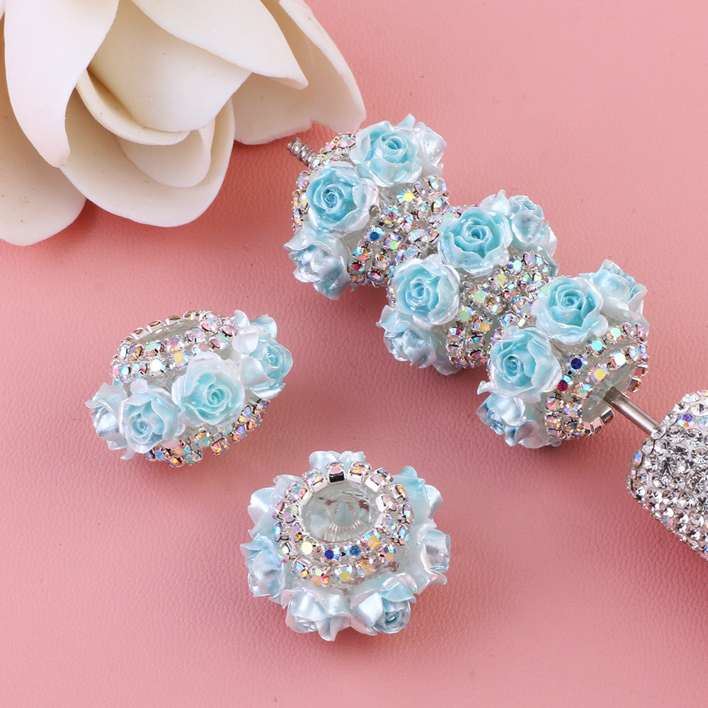 3D simulated rose diamond chain flat beads flower ball can wear straight hole beads