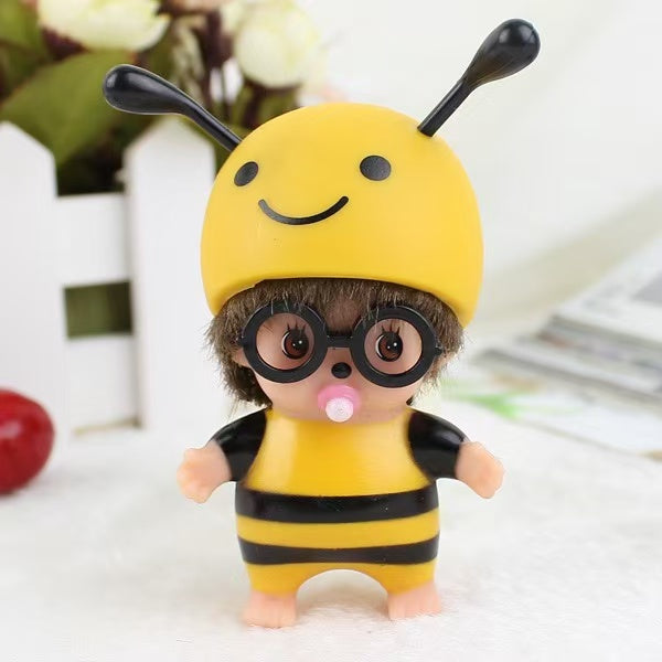 Striped monchichi doll with hat